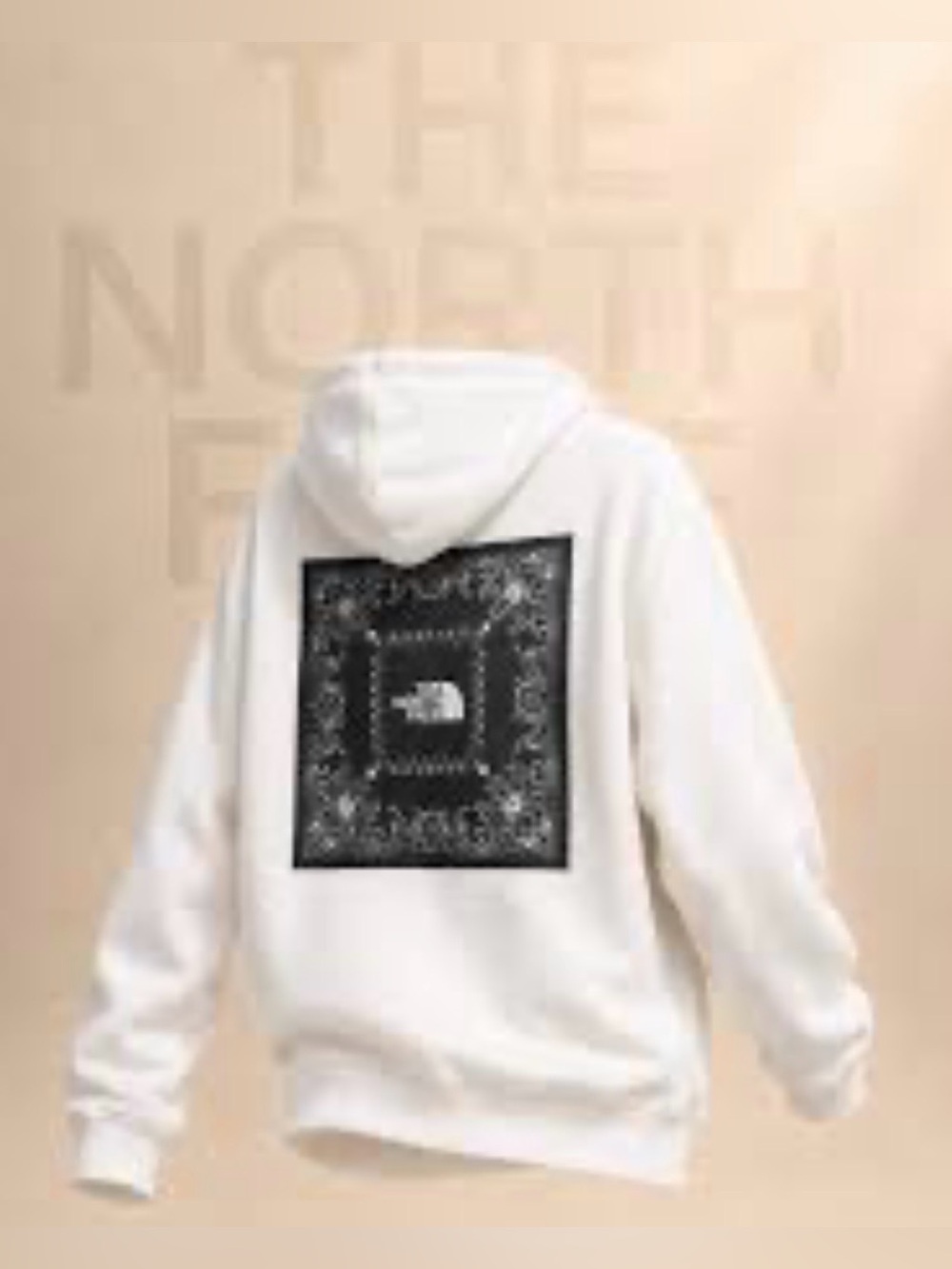 The North Face White Hoodie with Black Bandana Back Print Panel